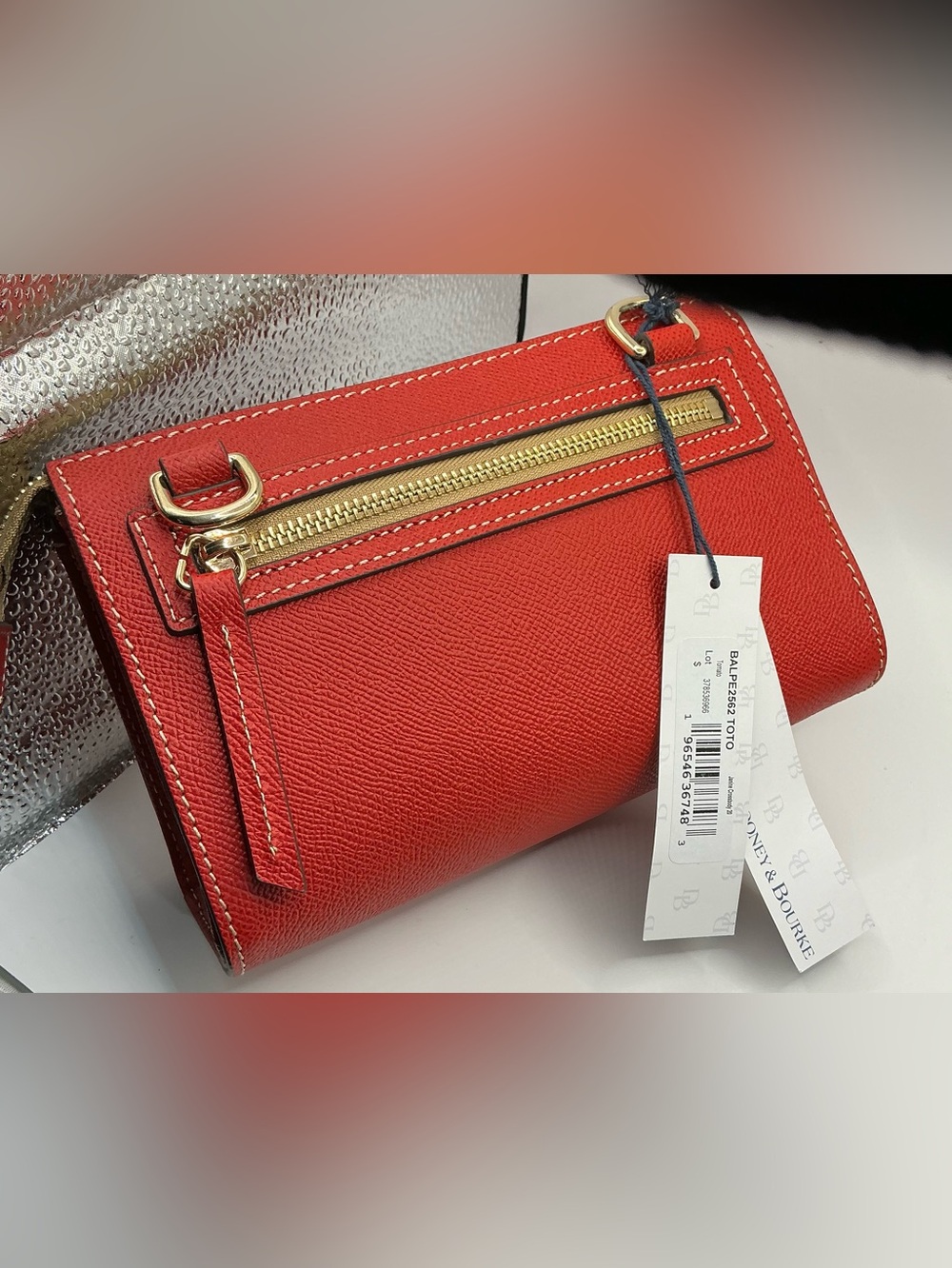 Dooney & Bourke Red Textured Zip Pouch with Gold Hardware - Picture 2 of 7